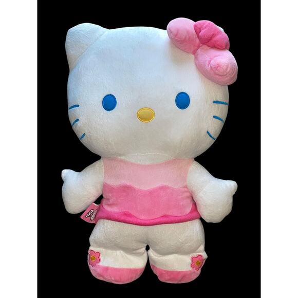 2013 Sanrio Hello Kitty Pink Wave Stripe Dress and Bow 16" Stuffed Plush Doll - Picture 2 of 6